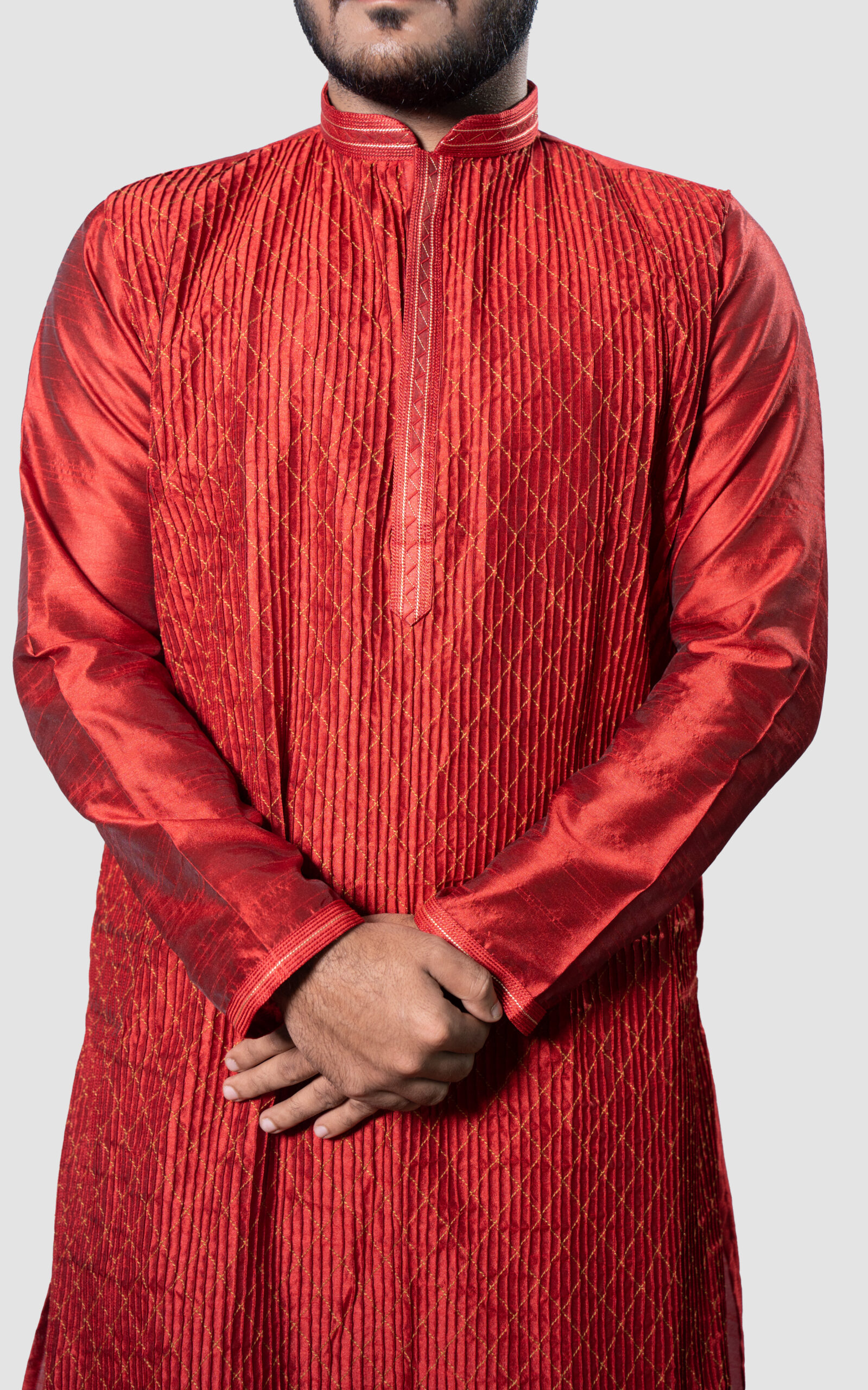 Red Full Body DK Work Silk Kurta Set