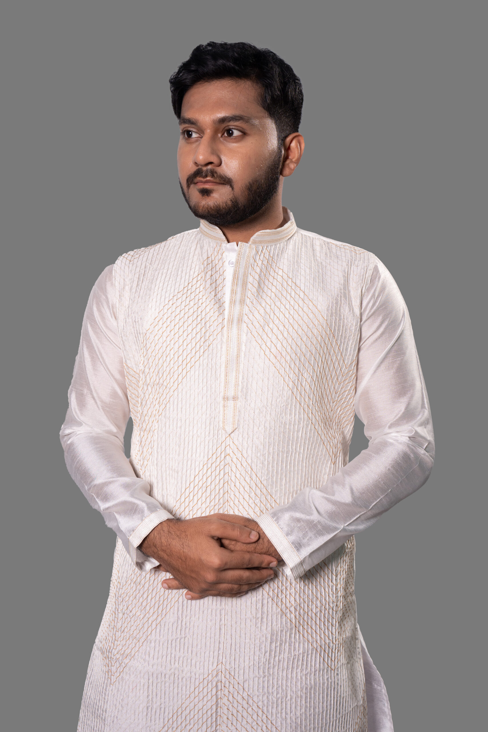 White Full Body DK Work Silk Kurta Set