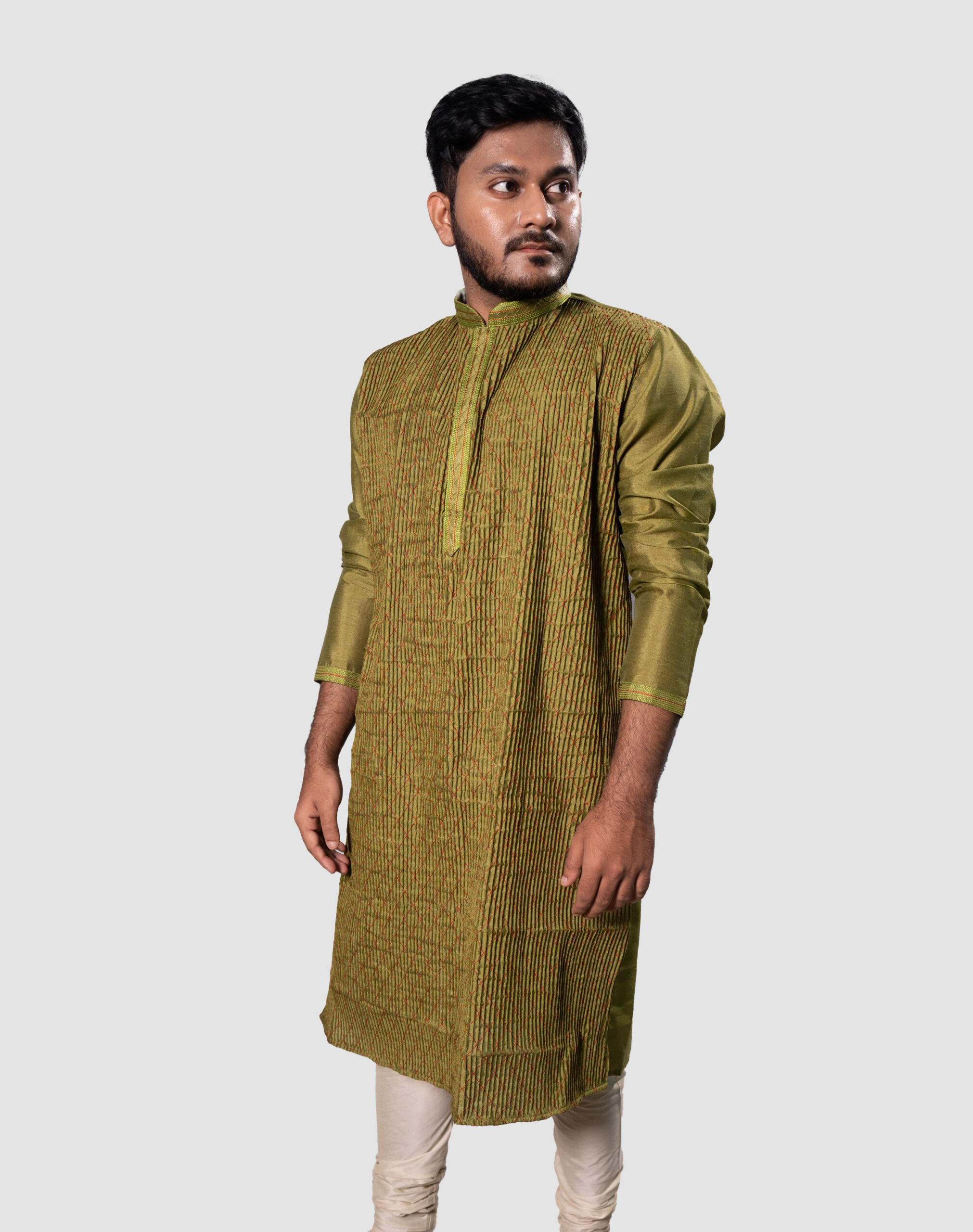Green Full Body DK Work Silk Kurta Set