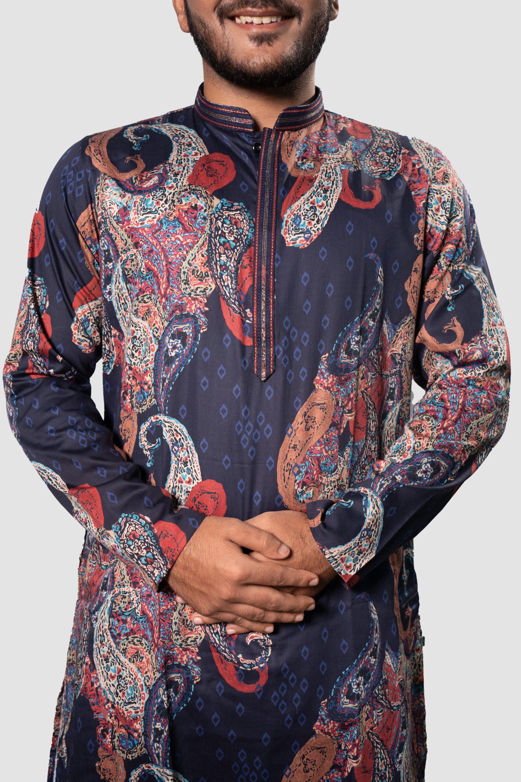Cotton Print DK Work Men's Kurta Set
