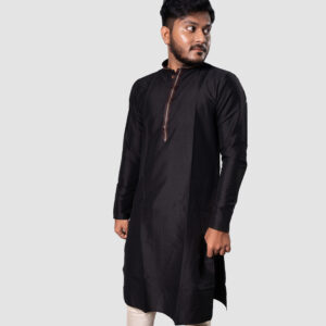 Black Rion Fabric DK Work Men’s Kurta Set