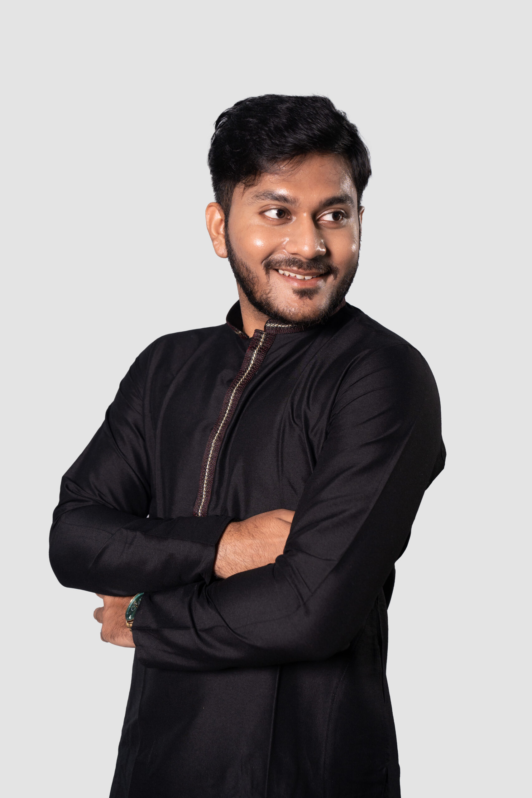 Black Rion Fabric DK Work Men's Kurta Set