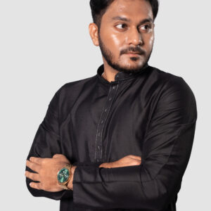 Black Rion Fabric DK Work Men’s Kurta Set