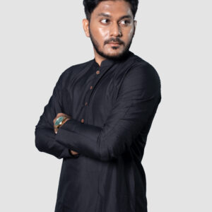 Black Rion Fabric Plain Men’s Kurta Set
