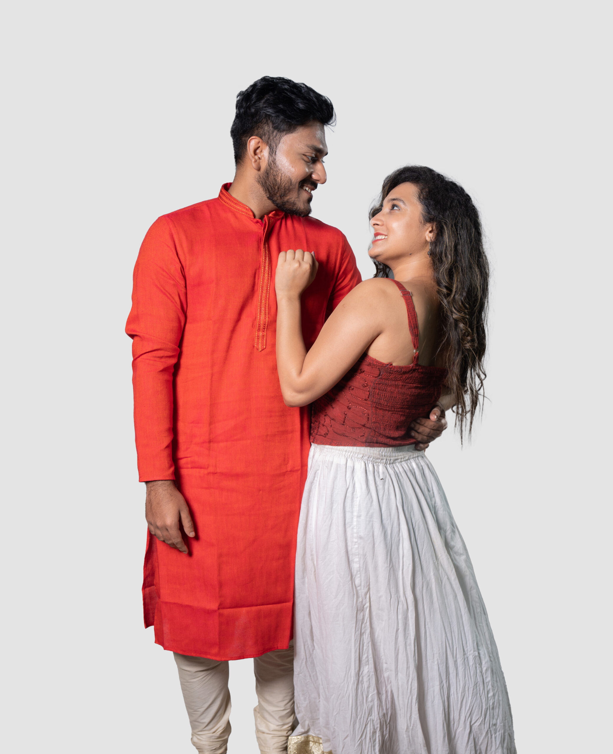 Red Cotton DK Work Men's Kurta Set