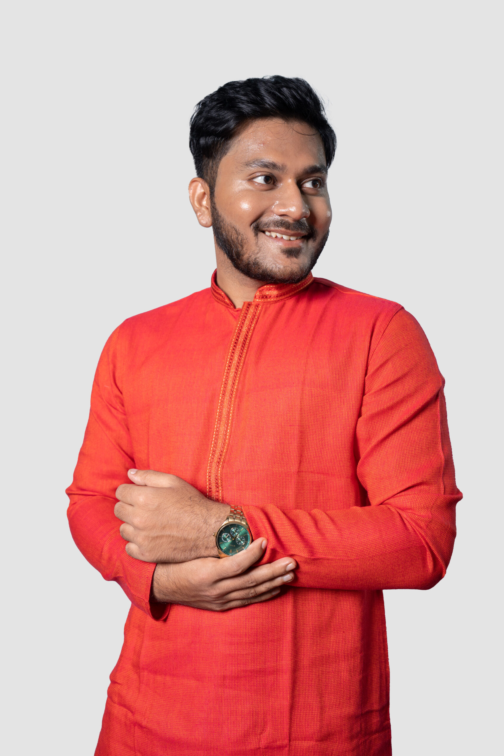 Red Cotton DK Work Men's Kurta Set