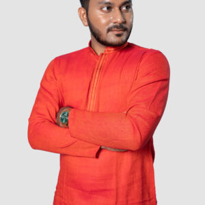 Red Cotton DK Work Men’s Kurta Set
