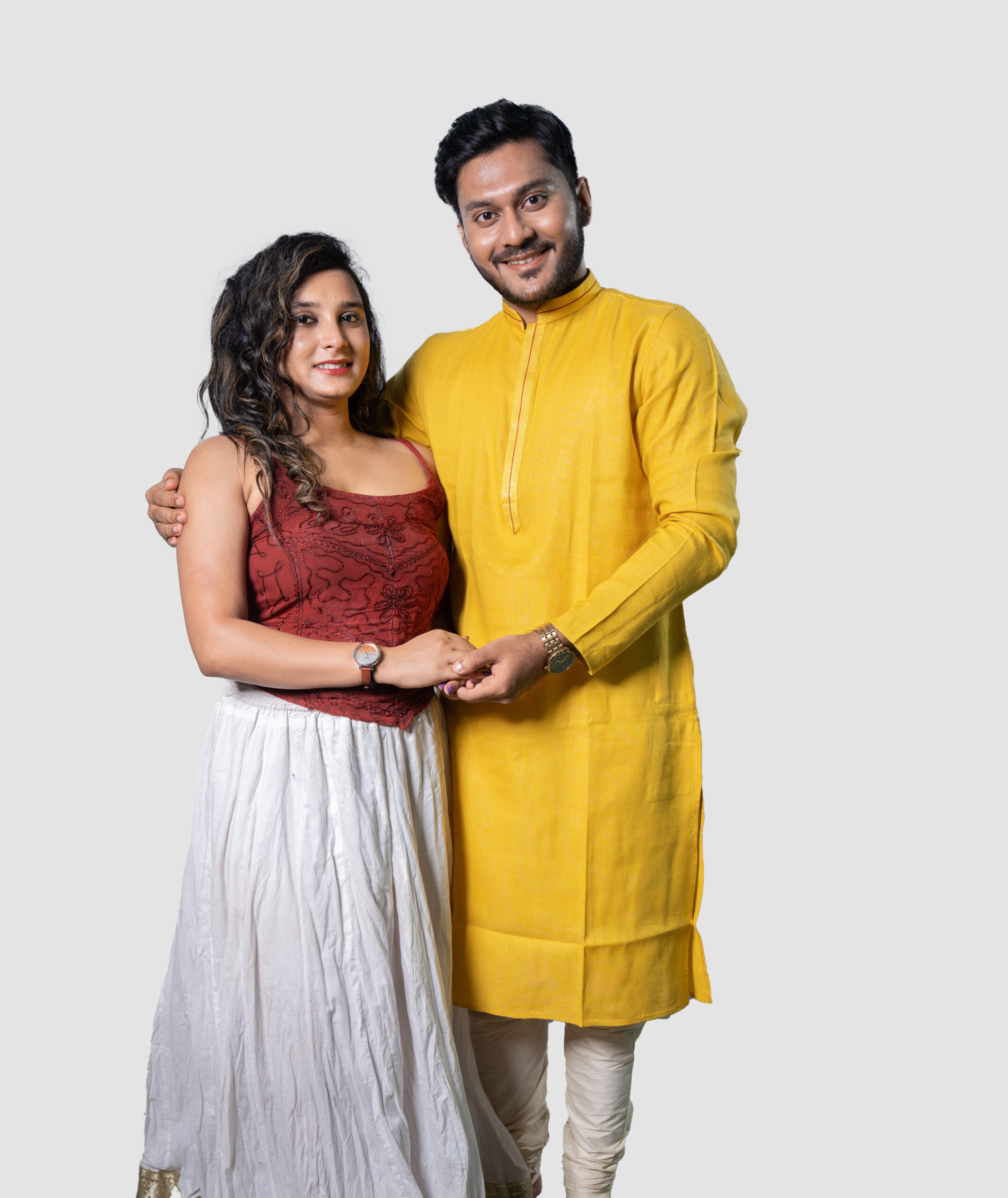 Yellow Cotton DK Work Men's Kurta Set