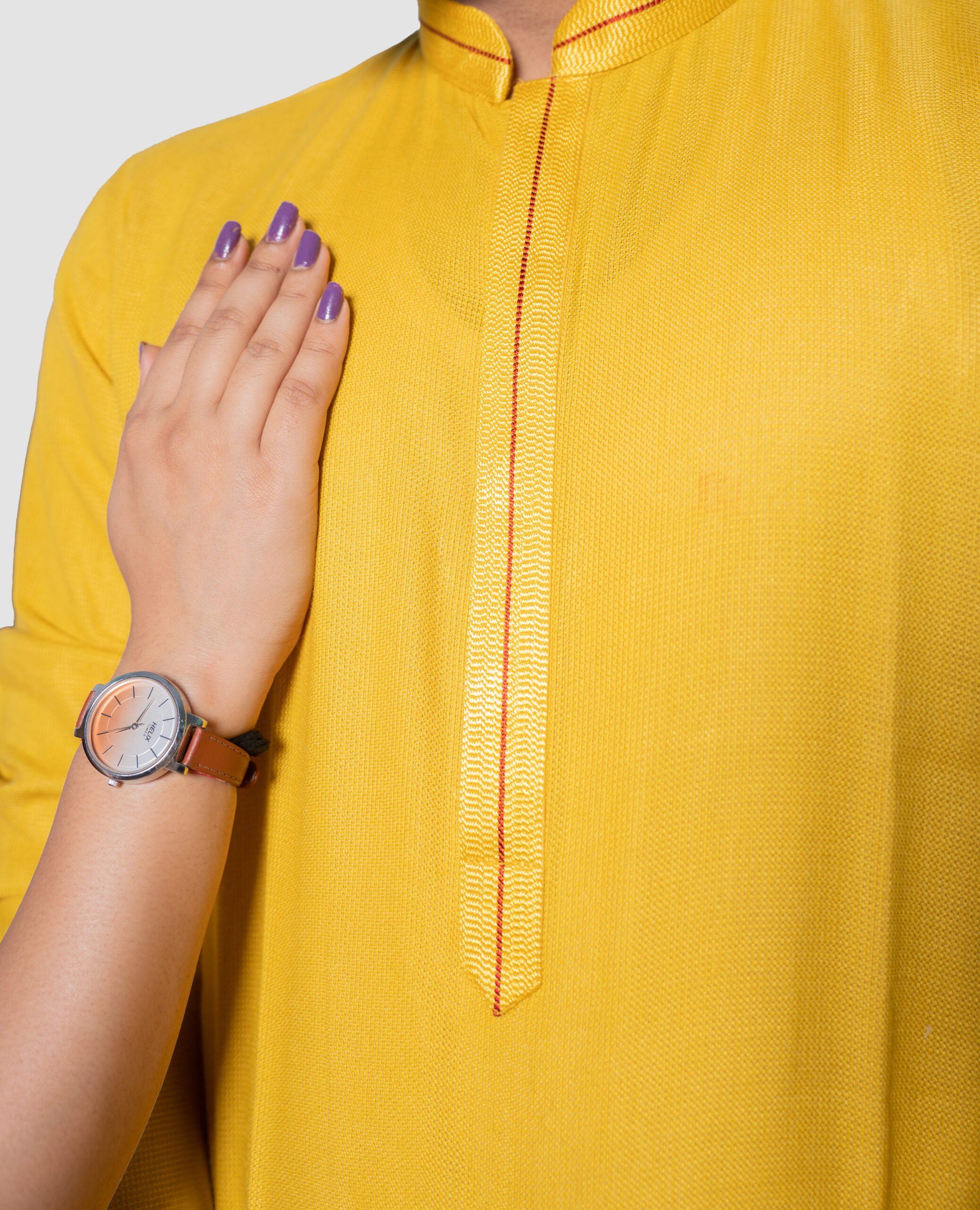 Yellow Cotton DK Work Men's Kurta Set