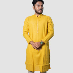 Yellow Cotton DK Work Men’s Kurta Set